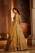 Load image into Gallery viewer, GOLD ORGANZA LEHENGA CHOLI DUPATTA WITH WORKED BELT
