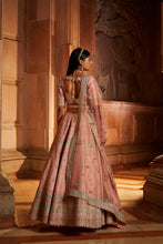 Load image into Gallery viewer, PEACH TAFETTA LEHENGA CHOLI WITH A WORKED BELT AND TULLE DUPATTA
