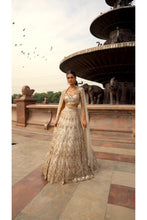Load image into Gallery viewer, CHAMPAGNE GOLD TULLE LEHENGA CHOLI  DUPATTA SET WITH WORKED BELT
