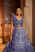 Load image into Gallery viewer, INK BLUE OMBREY ORGANZA CHOLI DUPAATA WITH WORKED BELT
