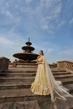 Load image into Gallery viewer, TRIPPLE COLOUR SHADED ORGANZA LEHENGA CHOLI DUPATTA SET WITH OPTIONAL VEIL
