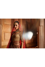 Load image into Gallery viewer, DEEP RED RAW SILK LEHENGA WITH GOLD CHOLI AND TULLE DUPATTA
