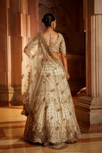 Load image into Gallery viewer, IVORY TAFETTA LEHENGA CHOLI SET WITH A TULLE DUPATTA AND OPTIONAL BANDHEJ SECOND DUPATTA
