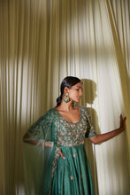 Load image into Gallery viewer, TEAL GREEN ANARKALI SET
