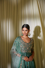 Load image into Gallery viewer, TEAL GREEN ANARKALI SET
