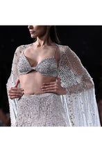 Load image into Gallery viewer, Paired with pearl and mukaish bralet choli and  Embroidered shimmer Tulle veil
