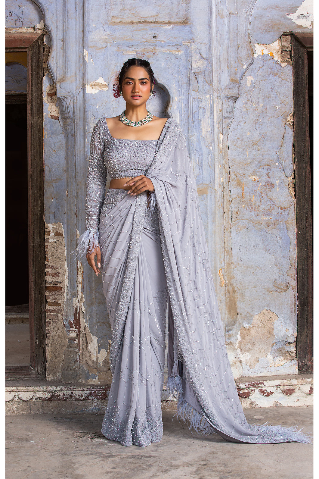 GREY SEQUANCE GEORGETTE SAREE