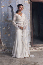 Load image into Gallery viewer, OFF WHITE SHIMMER DRAPE SAREE WITH BELT
