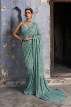 Load image into Gallery viewer, JADE GREEN GEORGETTE SAREE
