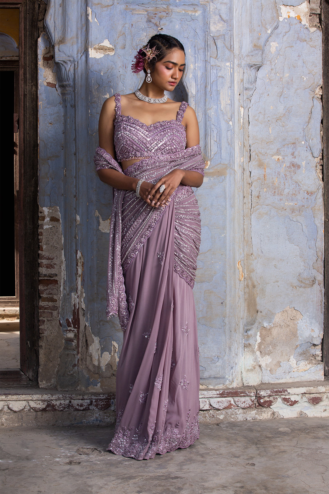 LAVENDER GEORGETTE DRAPE SAREE