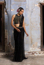 Load image into Gallery viewer, BLACK AND GOLD DRAPE SAREE
