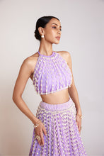 Load image into Gallery viewer, Lilac Chandelier Pearl Halter Neck Crop Top Skirt Set
