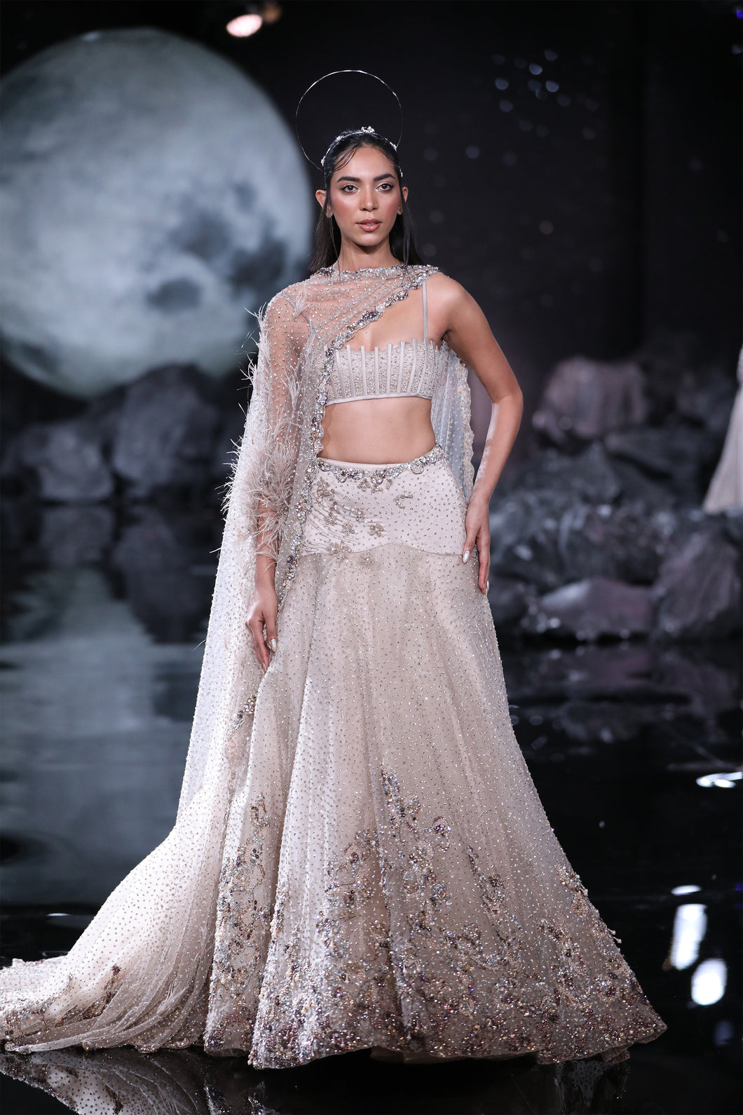 Dusty Copper Crystallised Tulle lehenga set