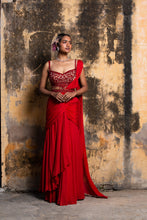 Load image into Gallery viewer, RED GEORGETTE DRAPE SAREE WITH BELT
