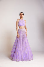 Load image into Gallery viewer, Lilac Chandelier Pearl Halter Neck Crop Top Skirt Set
