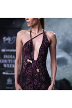 Load image into Gallery viewer, Black Tulle Crystallized cutwork column gown
