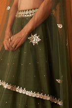 Load image into Gallery viewer, Forest Green Raw Silk Lehenga Set
