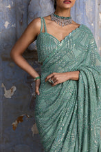 Load image into Gallery viewer, JADE GREEN GEORGETTE SAREE
