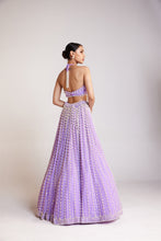 Load image into Gallery viewer, Lilac Chandelier Pearl Halter Neck Crop Top Skirt Set
