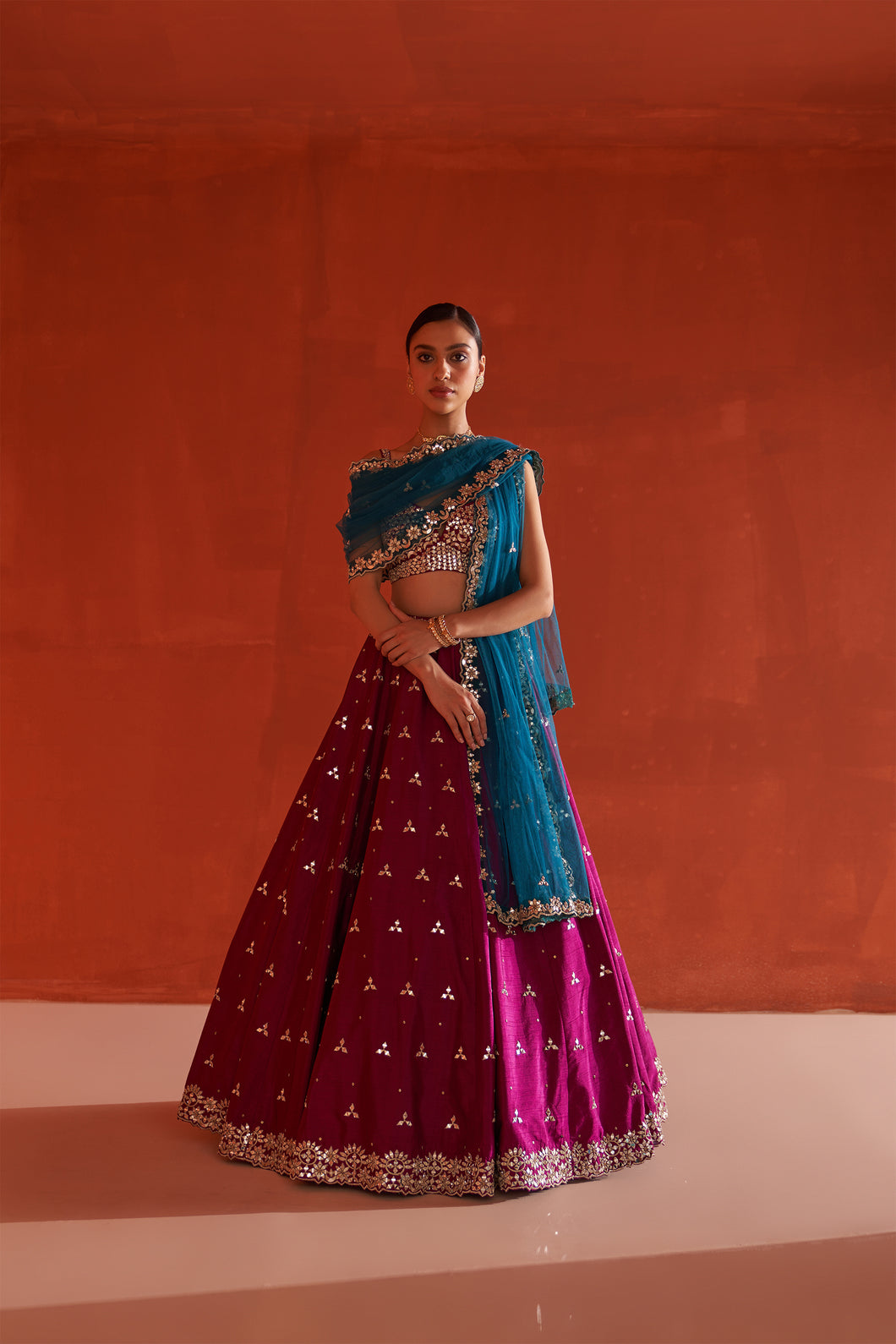 Crimson Raw Silk Lehenga Set