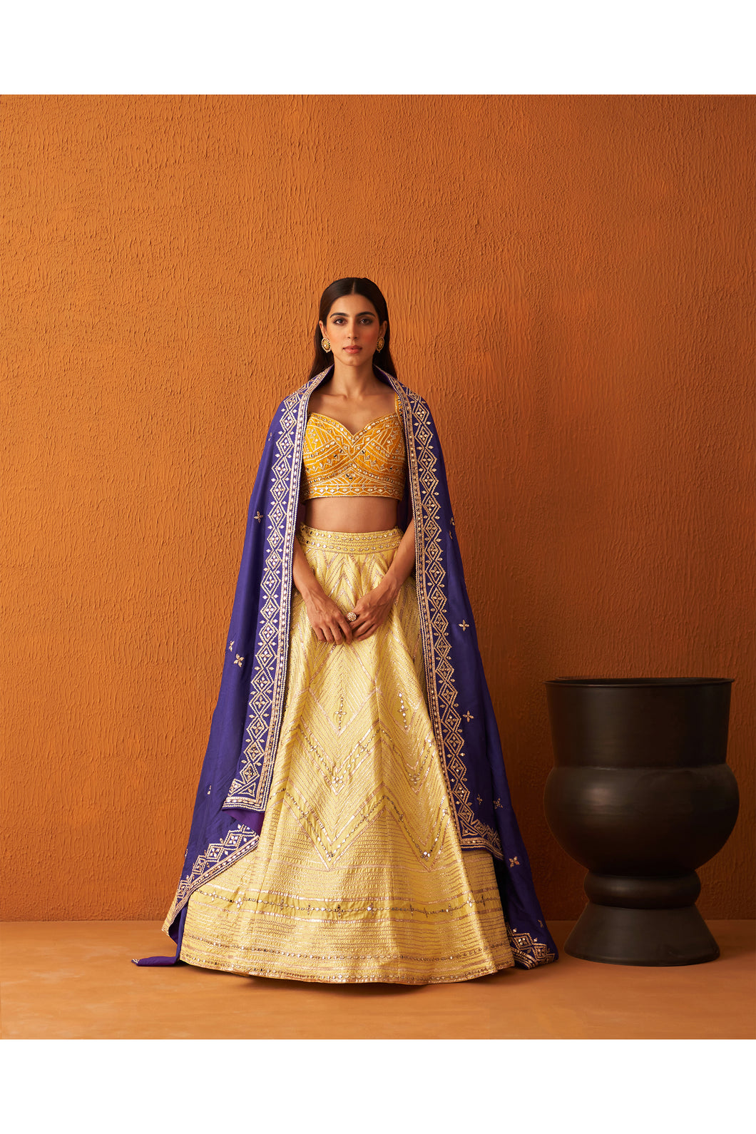 Yellow Raw Silk Lehenga Set