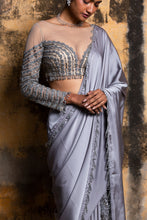 Load image into Gallery viewer, GREY NUDE DRAPE SAREE
