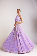 Load image into Gallery viewer, Lilac Chandelier Pearl Halter Neck Crop Top Skirt Set
