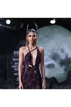 Load image into Gallery viewer, Black Tulle Crystallized cutwork column gown
