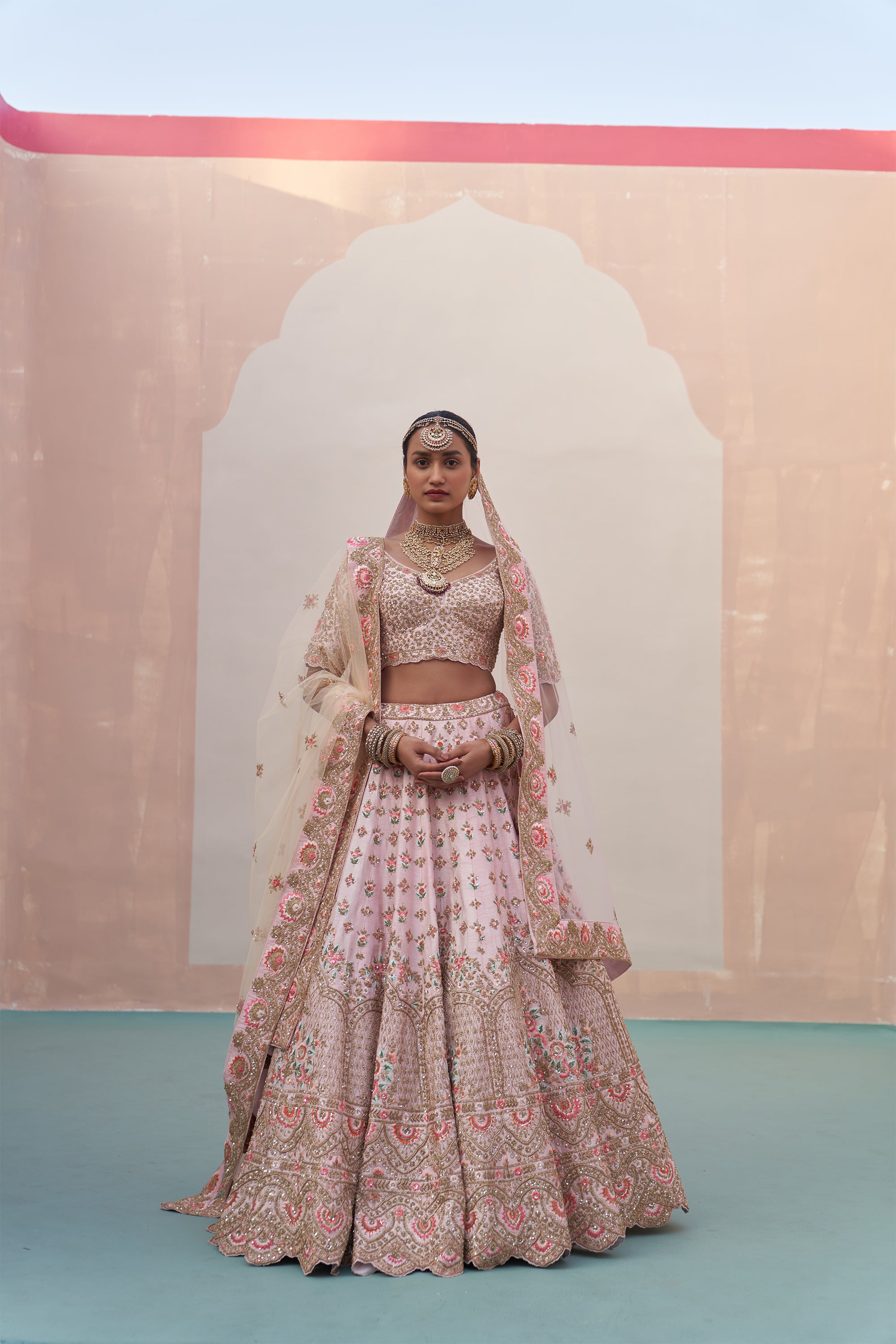 Deep pink lehenga set with organza dupatta main image 0