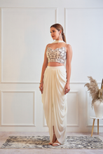 Load image into Gallery viewer, MIRROR WORK BLOUSE WITH DHOTI PANTS
