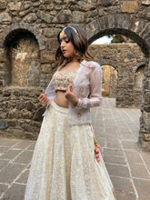 Load image into Gallery viewer, Ivory and Pink Lucknowi Lehenga set with Organza jacket
