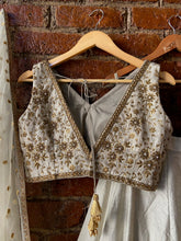 Load image into Gallery viewer, Grey raw silk lehenga Set
