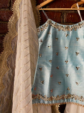 Load image into Gallery viewer, Powder Blue and Ivory Mirror work sharara set
