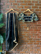 Load image into Gallery viewer, Black organza saree and embroidered blouse set
