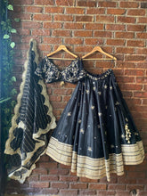 Load image into Gallery viewer, Black placement embroidered lehenga set
