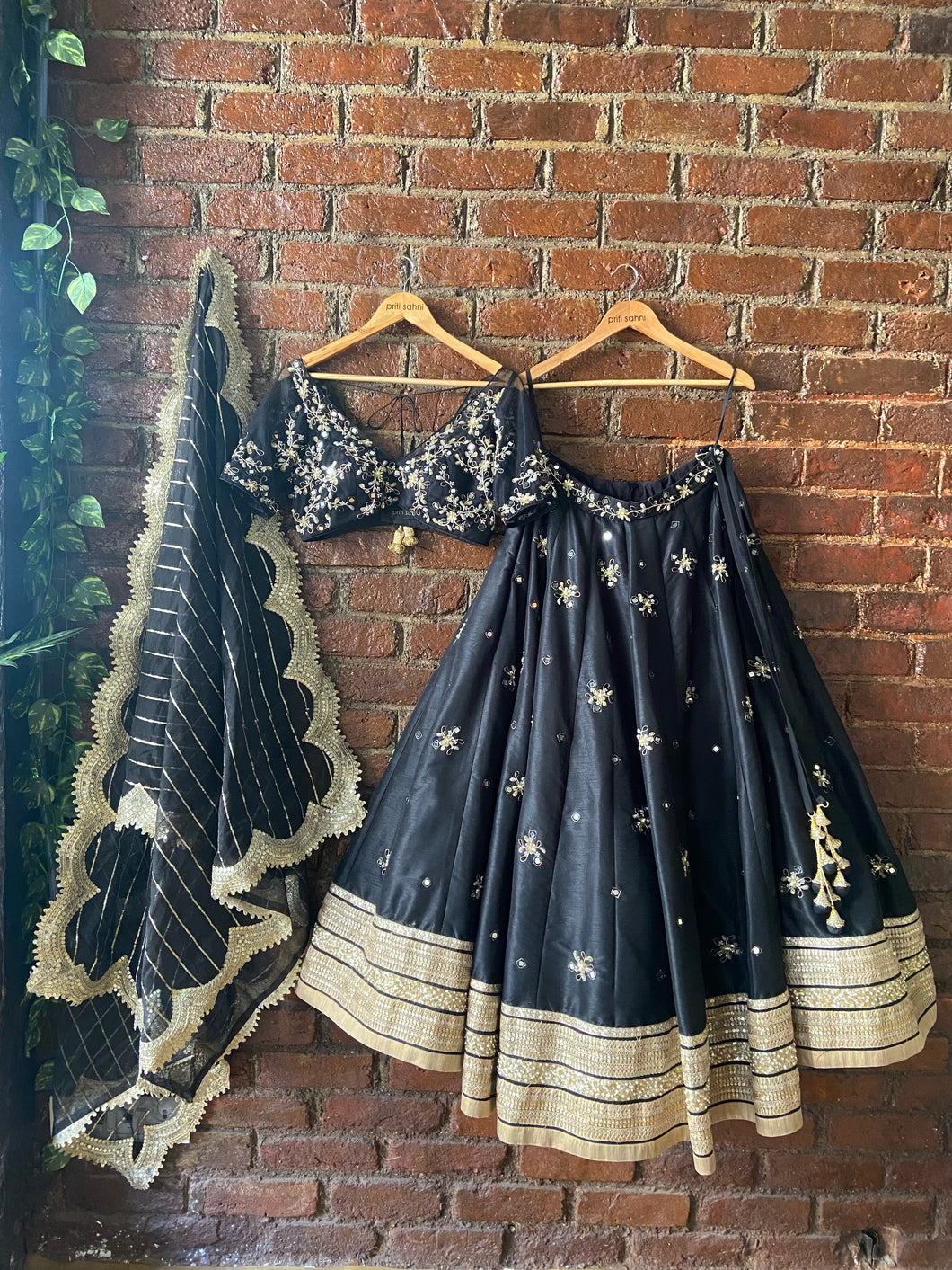 Black placement embroidered lehenga set