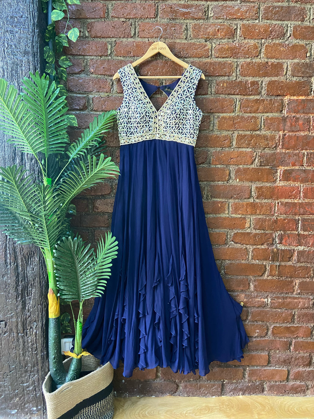 Navy Blue Mirror work Gown