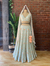 Load image into Gallery viewer, Mint 3D embroidered  Lehenga Set
