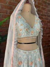 Load image into Gallery viewer, Mint 3D embroidered  Lehenga Set
