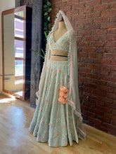 Load image into Gallery viewer, Mint 3D embroidered  Lehenga Set
