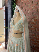 Load image into Gallery viewer, Mint 3D embroidered  Lehenga Set
