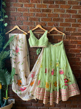 Load image into Gallery viewer, Mint Hand painted Organza Lehenga set
