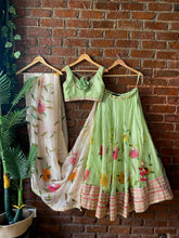 Load image into Gallery viewer, Mint Hand painted Organza Lehenga set
