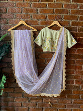 Load image into Gallery viewer, Lavender saree and Mint Green embroidered blouse set
