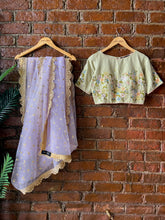 Load image into Gallery viewer, Lavender saree and Mint Green embroidered blouse set
