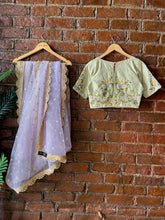 Load image into Gallery viewer, Lavender saree and Mint Green embroidered blouse set
