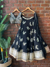 Load image into Gallery viewer, Black lehenga set with mirror work blouse
