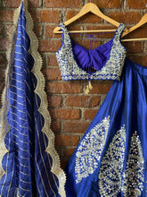 Load image into Gallery viewer, Royal Blue raw silk mirror work lehenga set
