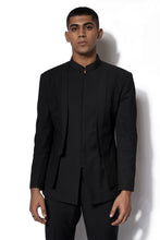 Load image into Gallery viewer, Black Layered Embroidered Bandhgala Set
