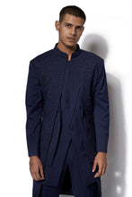 Load image into Gallery viewer, Navy Blue Asymmetrical Layered Long Jacket Set
